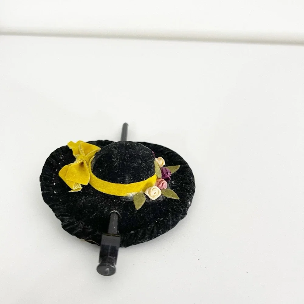 Vintage 80s 90s Victorian Hair Clip Accessory Felt Tiny Hat Cottagecore Bespoke